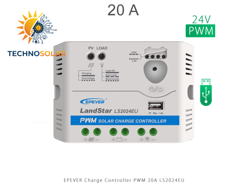 شارژ کنترلر 20 آمپر 24 ولت PWM مدل LS2024EU برند EPEVER