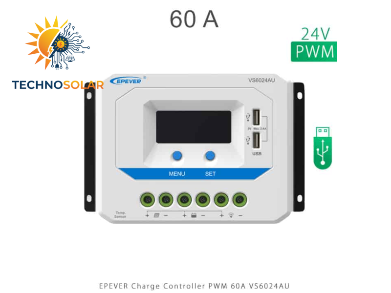 شارژ کنترلر 60 آمپر 24 ولت PWM مدل VS6024AU برند EPEVER